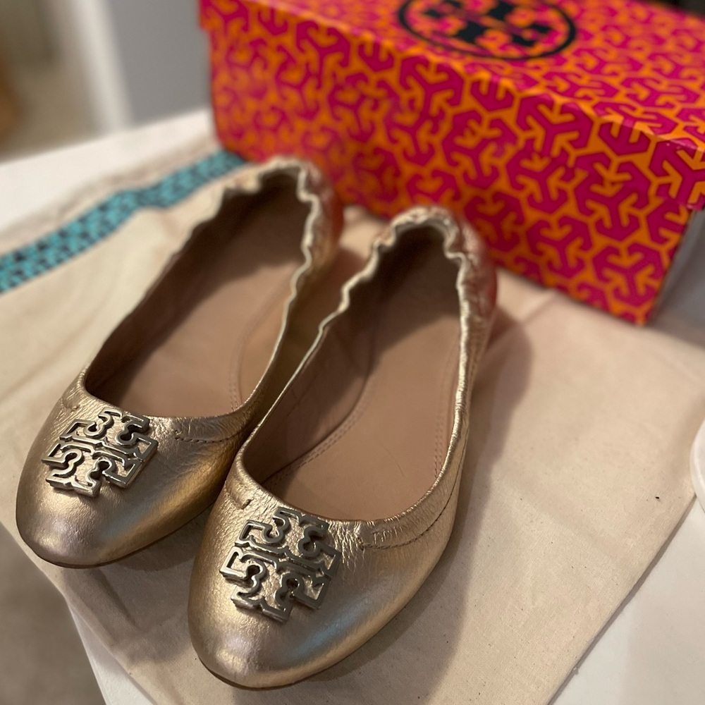 Tory Burch gold ballet flats